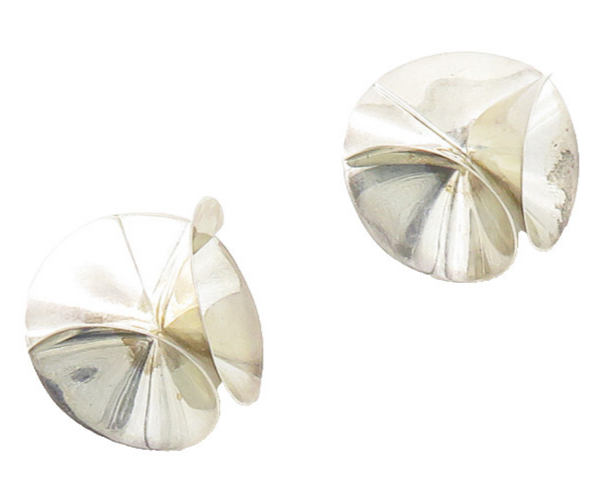 925 Silver & 14K GOLD  Vintage Shiny Modernist Design Drop Earrings  EG9161