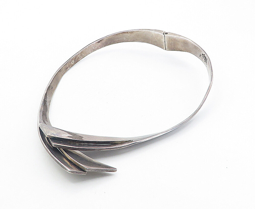 MEXICO 925 Sterling Silver  Vintage Dark Tone Bypass Collar Necklace  NE1493