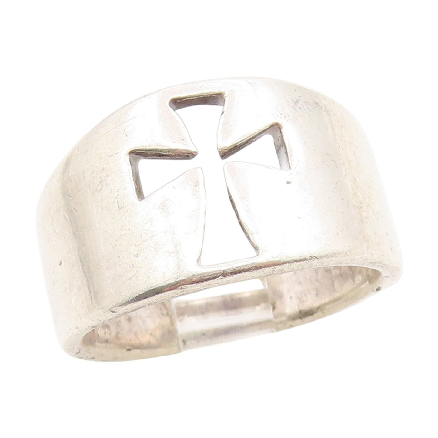 925 Sterling Silver Vintage Ring Minimalist Cutout Religious Cross Sz 7 RG34898