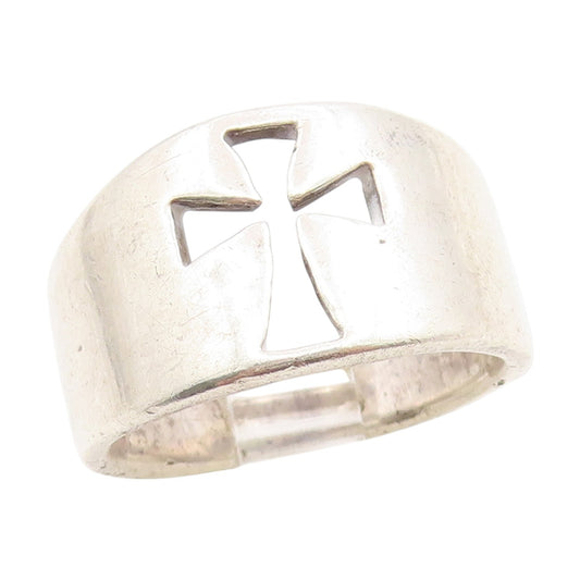 925 Sterling Silver Vintage Ring Minimalist Cutout Religious Cross Sz 7 RG34898