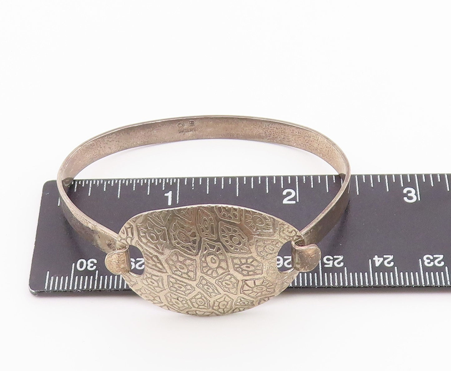 DESIGNER 925 Silver  Vintage Etched Pattern Shiny Hook Bangle Bracelet  BT8633