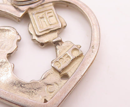 MARY ENGELBREIT 925 Silver  Vintage Mother & Daughter Heart Pendant  PT21820