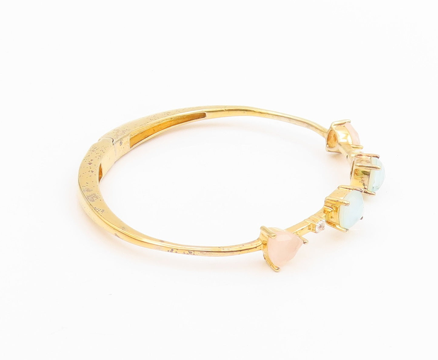 925 Sterling Silver Vintage Bracelet Gold Plated Quartz Elegant Cuff  BT11656