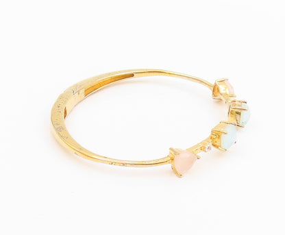 925 Sterling Silver Vintage Bracelet Gold Plated Quartz Elegant Cuff  BT11656