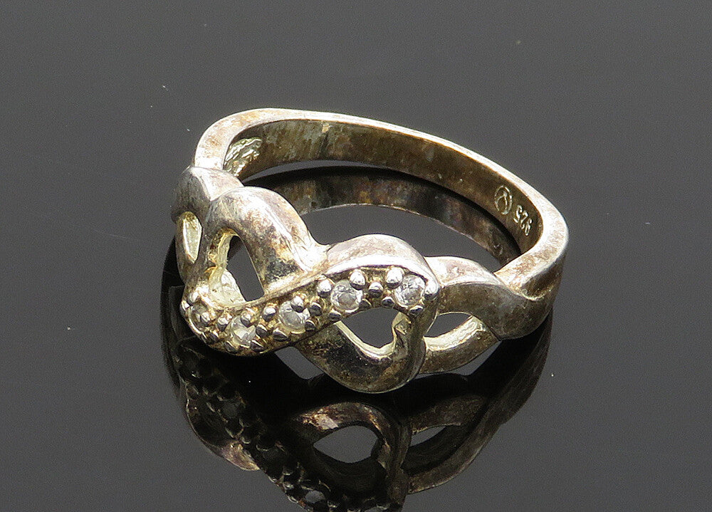 925 Sterling Silver Vintage Topaz Infinity Love Heart Band Ring Sz 9  RG20562