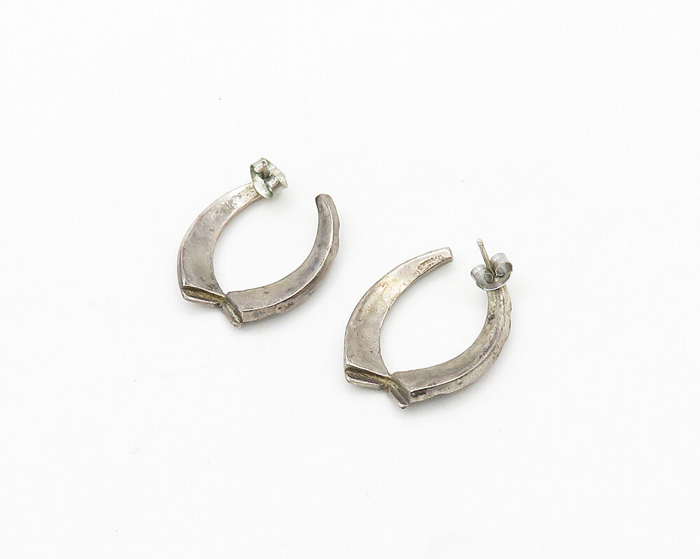 925 Sterling Silver  Vintage Dark Tone Chiseled UShape Hoop Earrings  EG9709