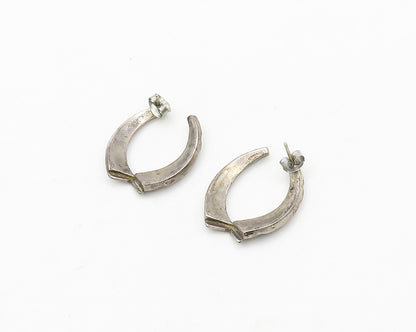 925 Sterling Silver  Vintage Dark Tone Chiseled UShape Hoop Earrings  EG9709
