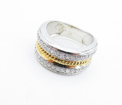 925 Sterling Silver  Cubic Zirconia Two Tone Shiny Twist Band Ring Sz 7 RG6571