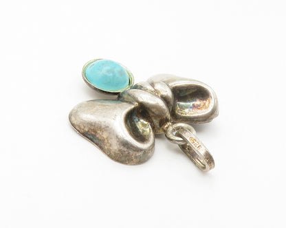 925 Sterling Silver  Vintage Turquoise Bow Tied Ribbon Motif Pendant  PT11302