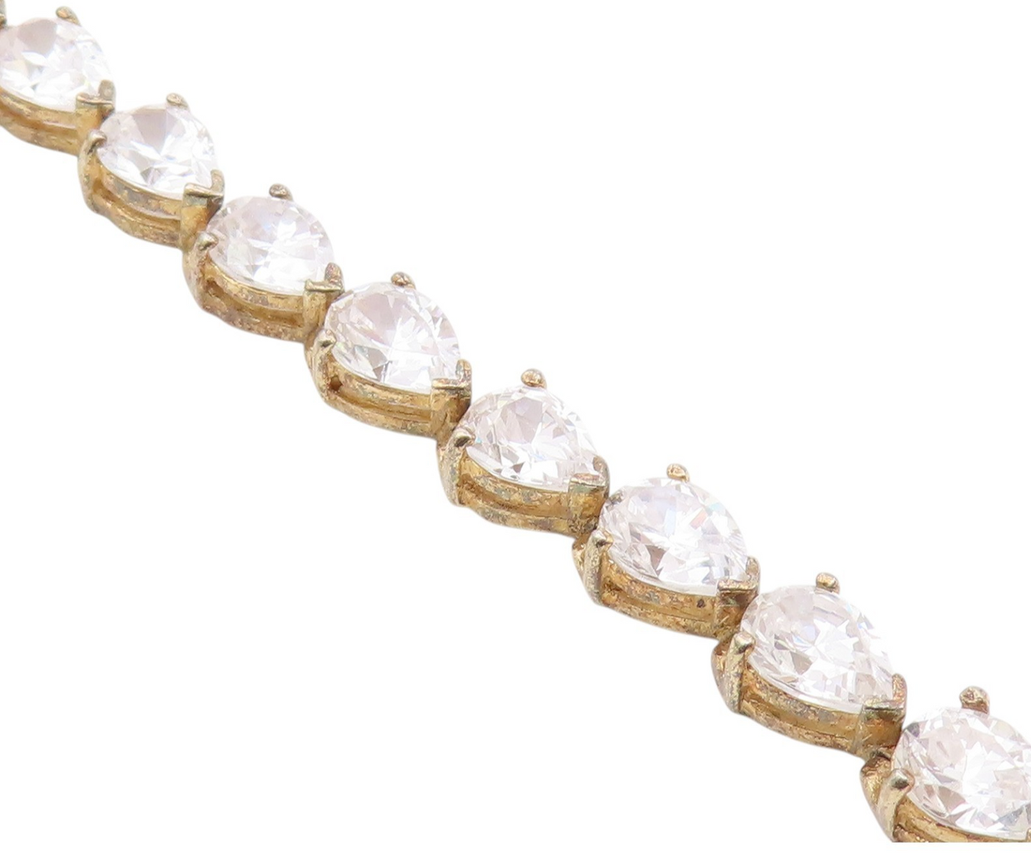 925 Sterling Silver  Vintage Tear Drop Cubic Zirconia Chain Bracelet  BT7978