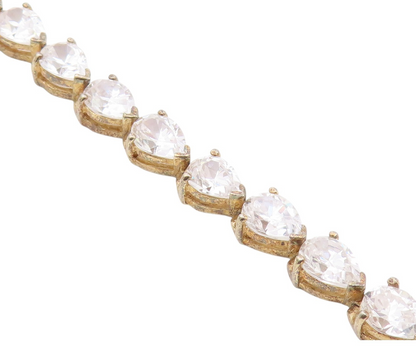 925 Sterling Silver  Vintage Tear Drop Cubic Zirconia Chain Bracelet  BT7978