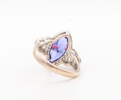 925 Sterling Silver Vintage Ring Marquise Cut Sapphire CZ Inlay  Sz 7.5  RG29750