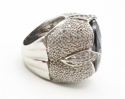 925 Sterling Silver  Large Black Hematite & Topaz Cocktail Ring Sz 9  RG11833