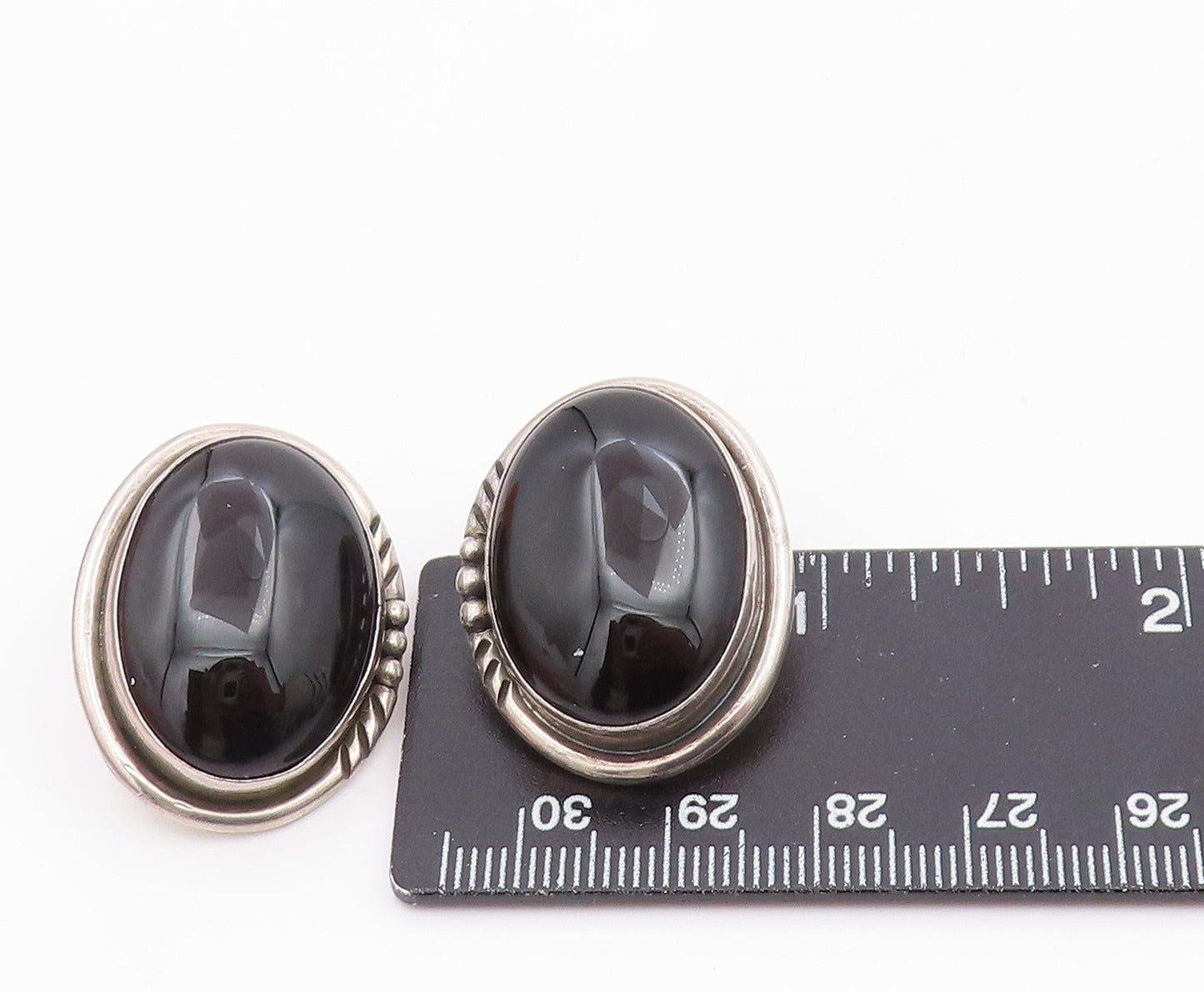 925 Sterling Silver Vintage Earrings JEFFERSON Cabochon Onyx Studs  EG14106