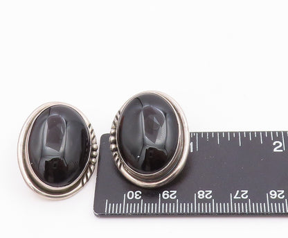925 Sterling Silver Vintage Earrings JEFFERSON Cabochon Onyx Studs  EG14106