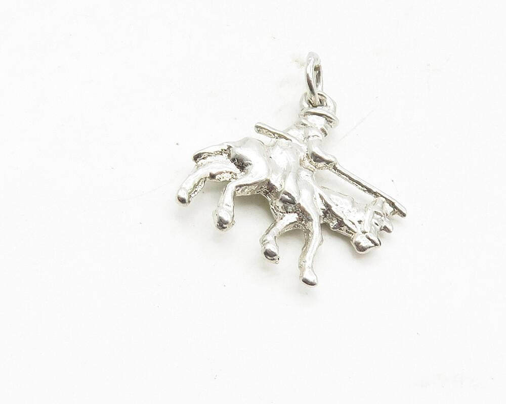 925 Sterling Silver  Vintage Petite Shiny Soldier On Horse Pendant  PT6913