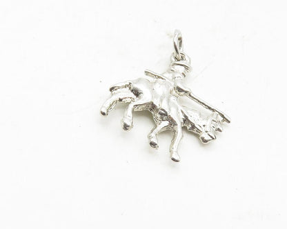 925 Sterling Silver  Vintage Petite Shiny Soldier On Horse Pendant  PT6913
