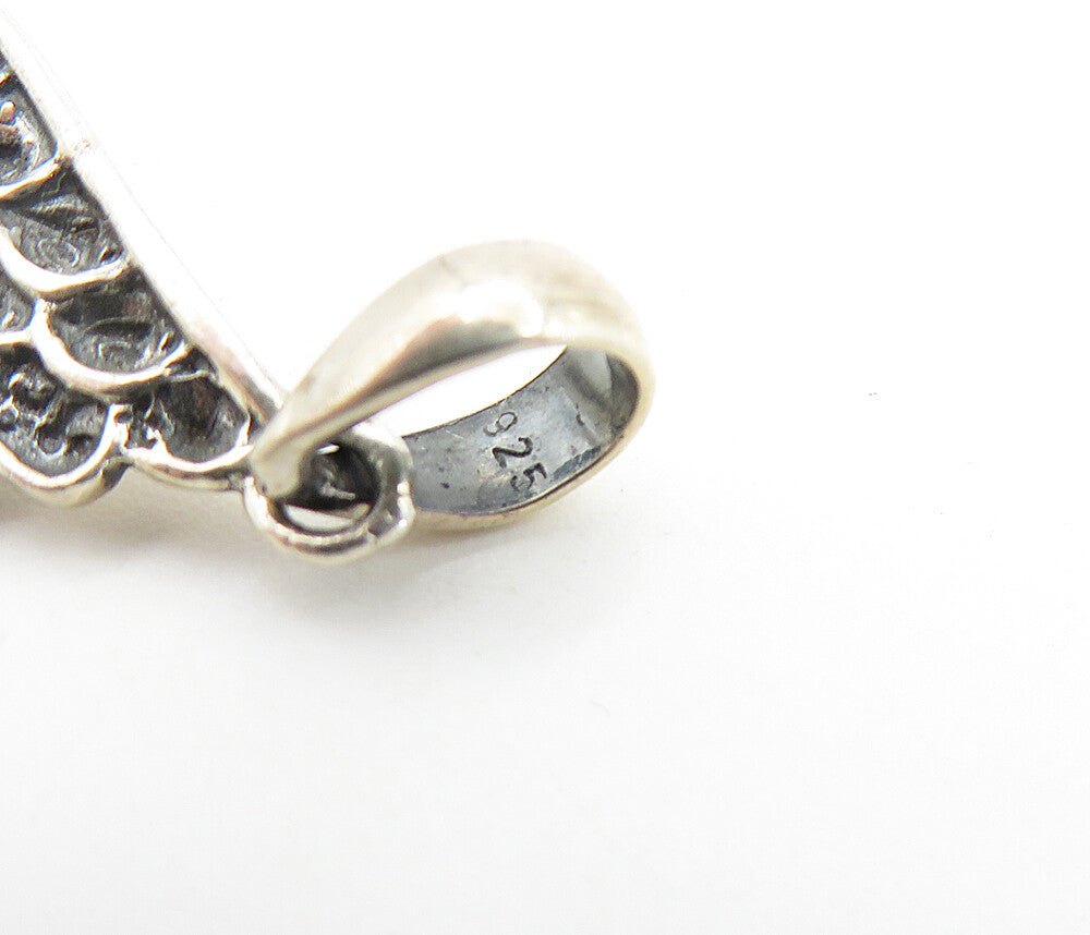 925 Sterling Silver  Vintage Dark Tone Chiseled Wing Design Pendant  PT5624