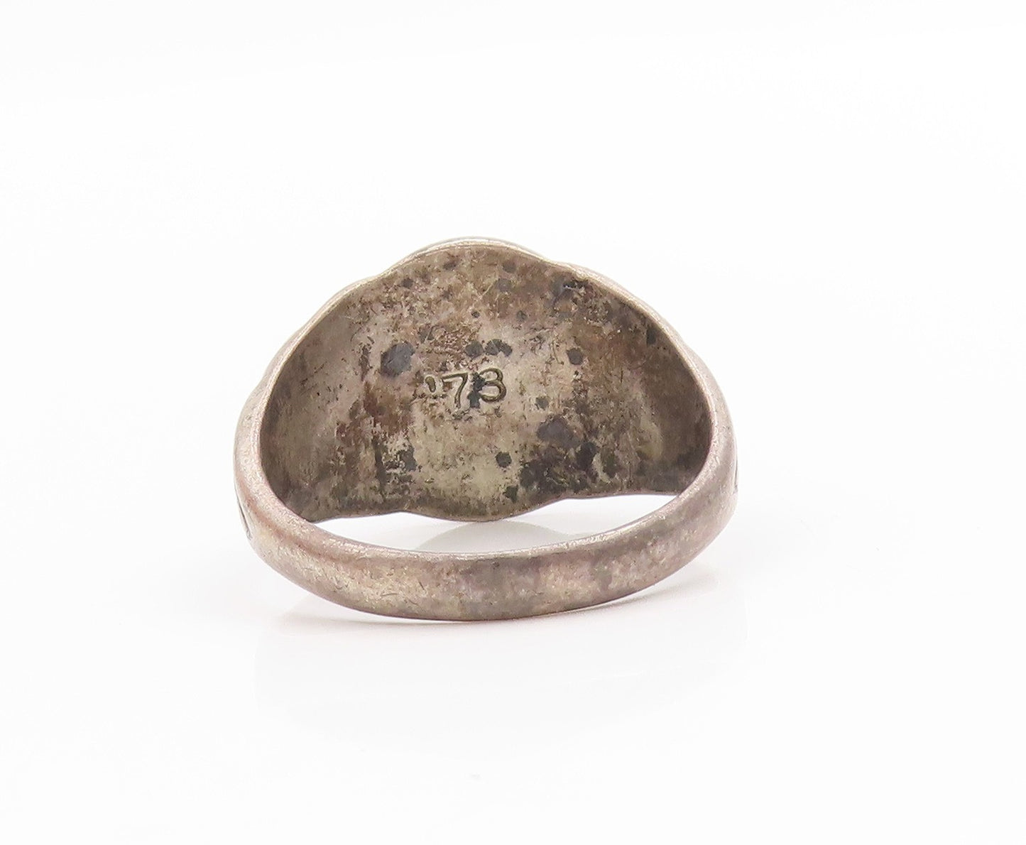 925 Sterling Silver Vintage Ring Antique Enameled Emblem Band  Sz 9.5  RG34055