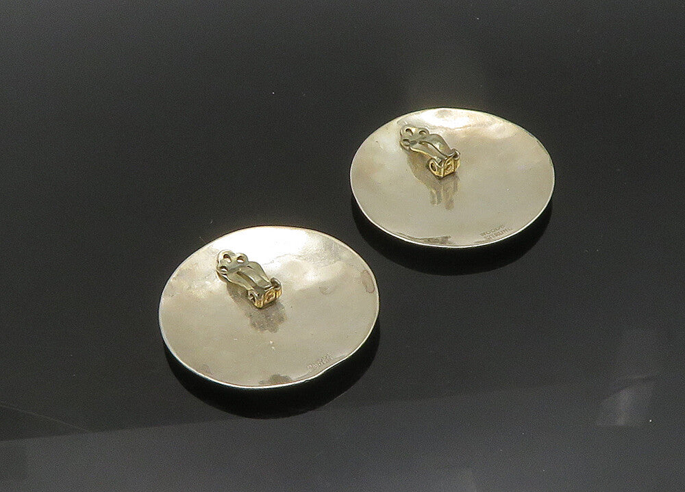 WOODS 925 Sterling Silver Vintage Modernist Round Non Pierce Earrings EG10802