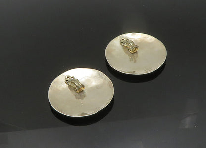 WOODS 925 Sterling Silver Vintage Modernist Round Non Pierce Earrings EG10802