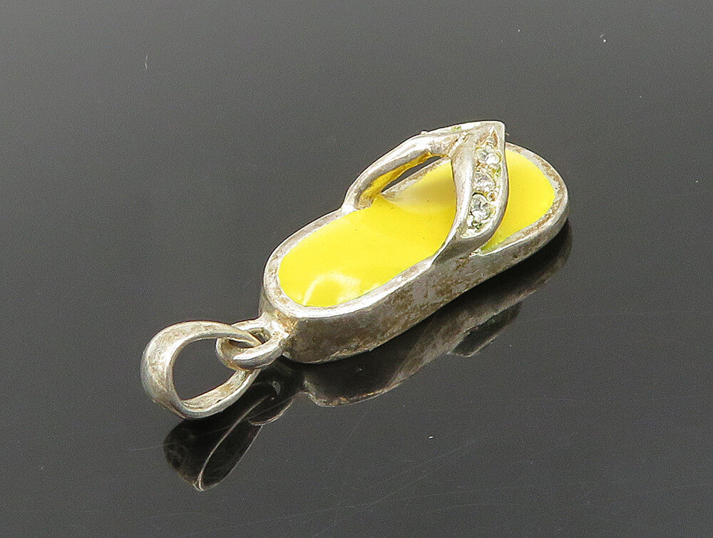 925 Silver  Vintage Yellow Enamel & Topaz Flip Flop Charm Pendant  PT20302