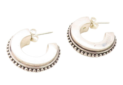 925 Sterling Silver Vintage Earrings Modernist Beaded Crescent Hoops  EG14389