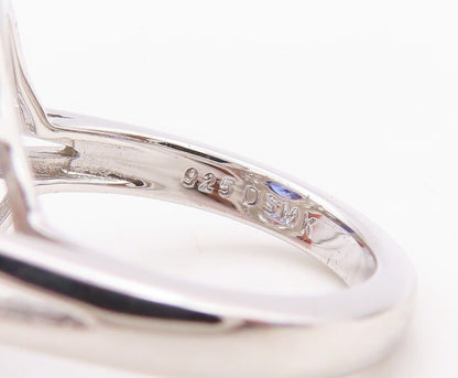 925 Sterling Silver Vintage Ring Sapphire & Topaz Floral Inlay  Sz 7.5  RG30057