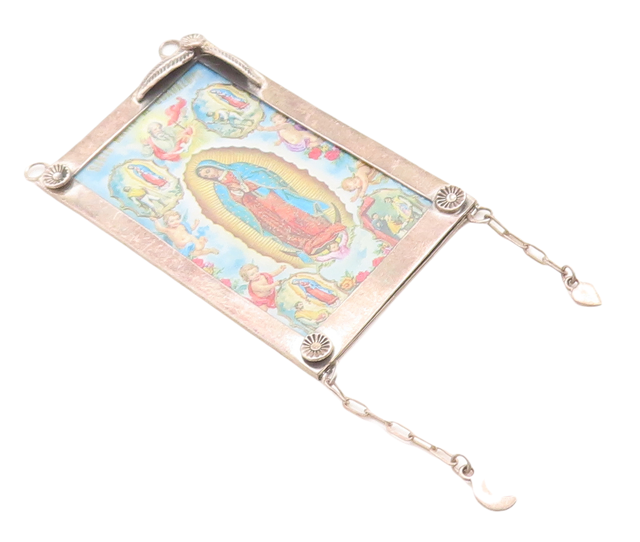 925 Sterling Silver Vintage Pendant Religious Jesus Photo Frame PT23758