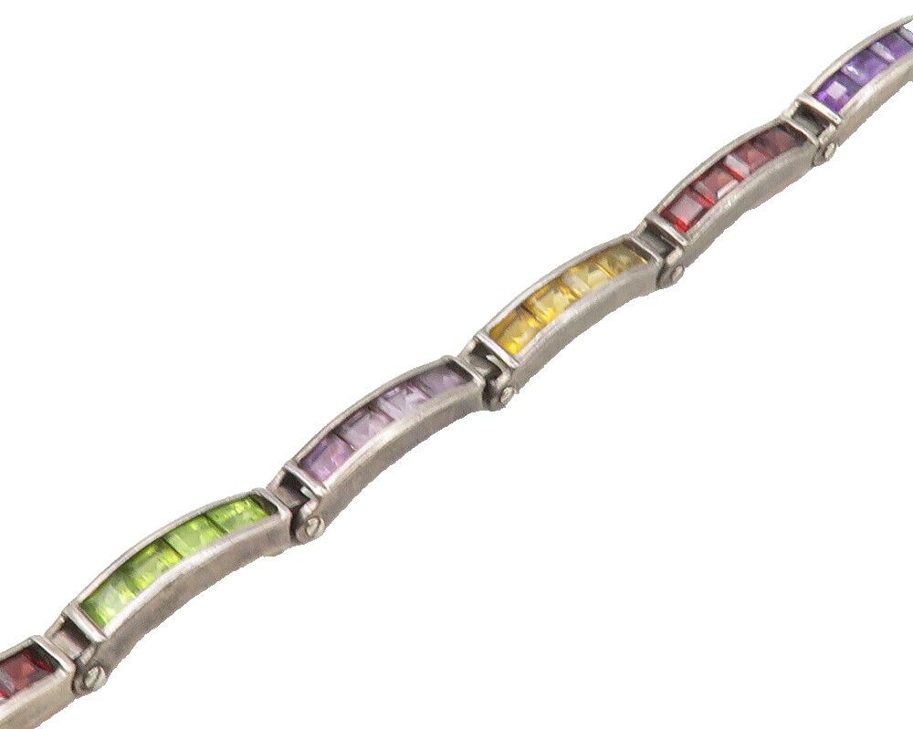 DEZAN 925 Silver Vintage Amethyst Citrine & Multi Stone Chain Bracelet BT6734