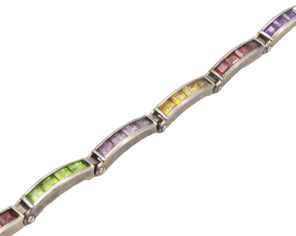 DEZAN 925 Silver Vintage Amethyst Citrine & Multi Stone Chain Bracelet BT6734