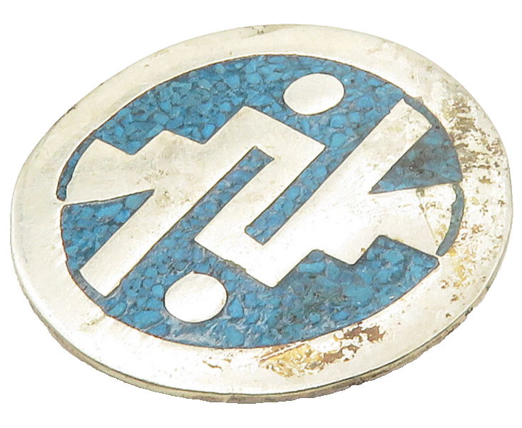 925 Silver Vintage Inlaid Turquoise Patterned Pendant PT13024