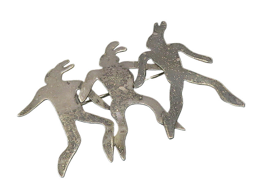 PRECIV 925 Silver  Vintage Modernist Silhouettes Dark Tone Brooch Pin  BP9001