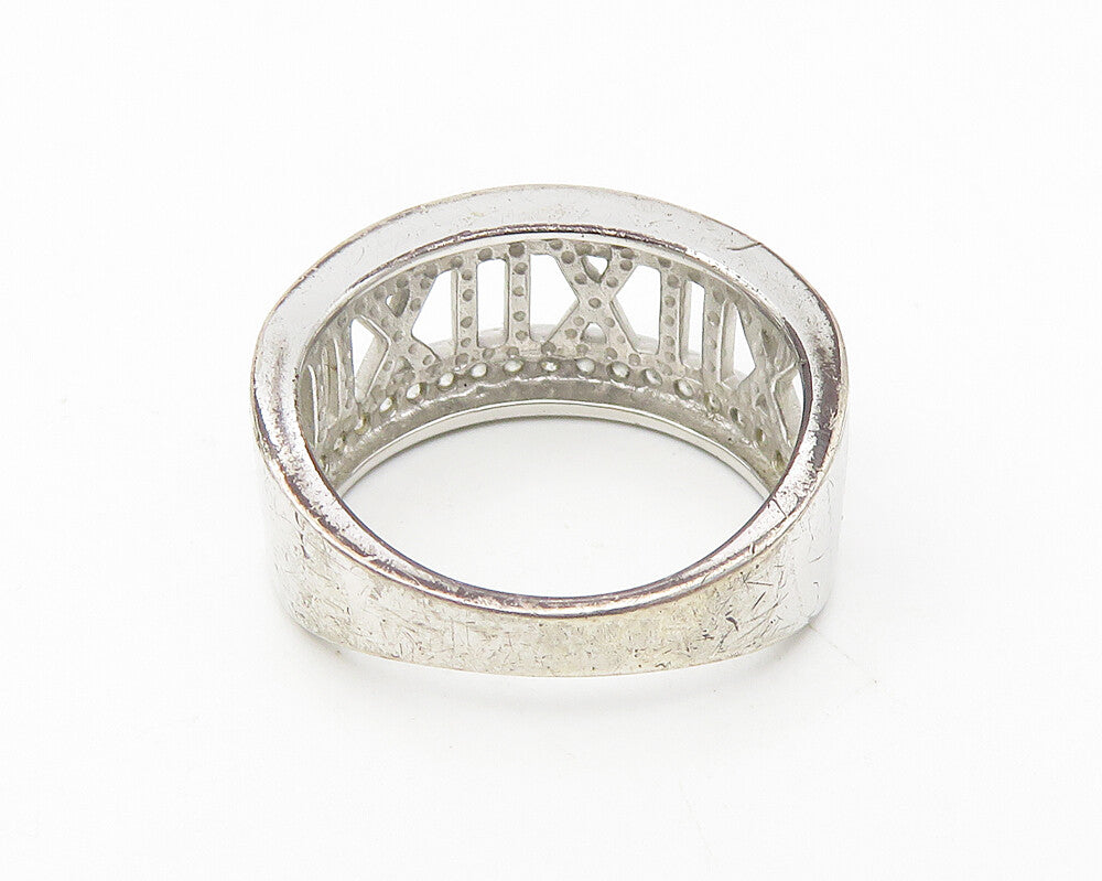 925 Sterling Silver  Vintage Topaz Roman Numerals Band Ring Sz 6  RG11128