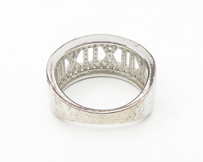925 Sterling Silver  Vintage Topaz Roman Numerals Band Ring Sz 6  RG11128