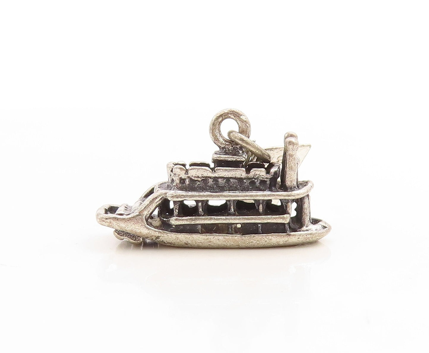 925 Sterling Silver Vintage Pendant 3D Carved Cruise Ship Charm  PT23740