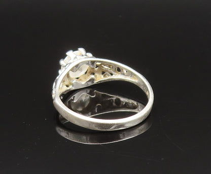 925 Sterling Silver  Vintage Open Swirl Cutout Topaz Ring Sz 7.5  RG25652