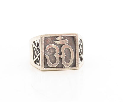 925 Sterling Silver Vintage Ring Religious Carved Om Symbol  Sz 11.5  RG31353