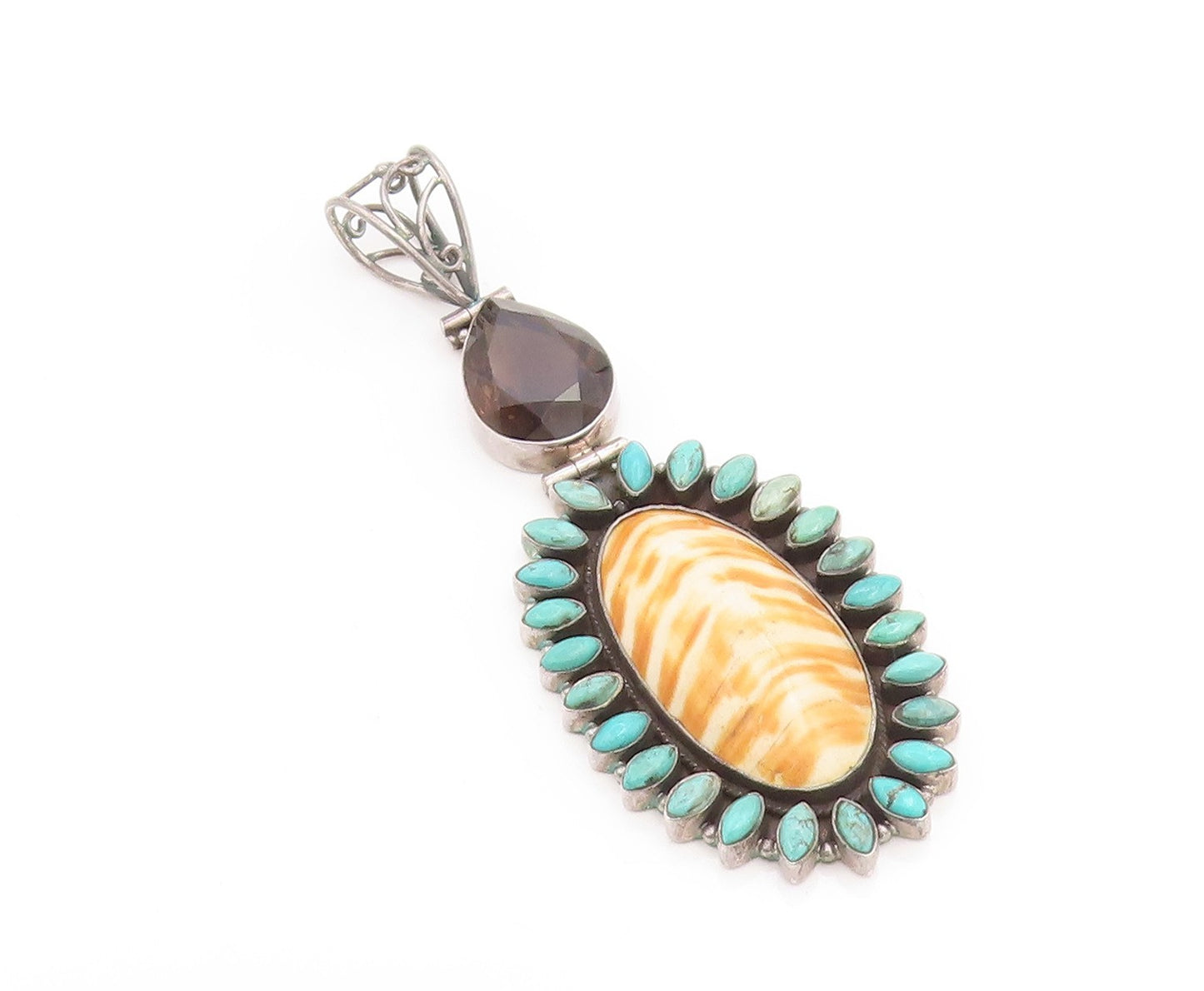 925 Sterling Silver Vintage Pendant Turquoise Large Sunburst Oval Locket PT25847