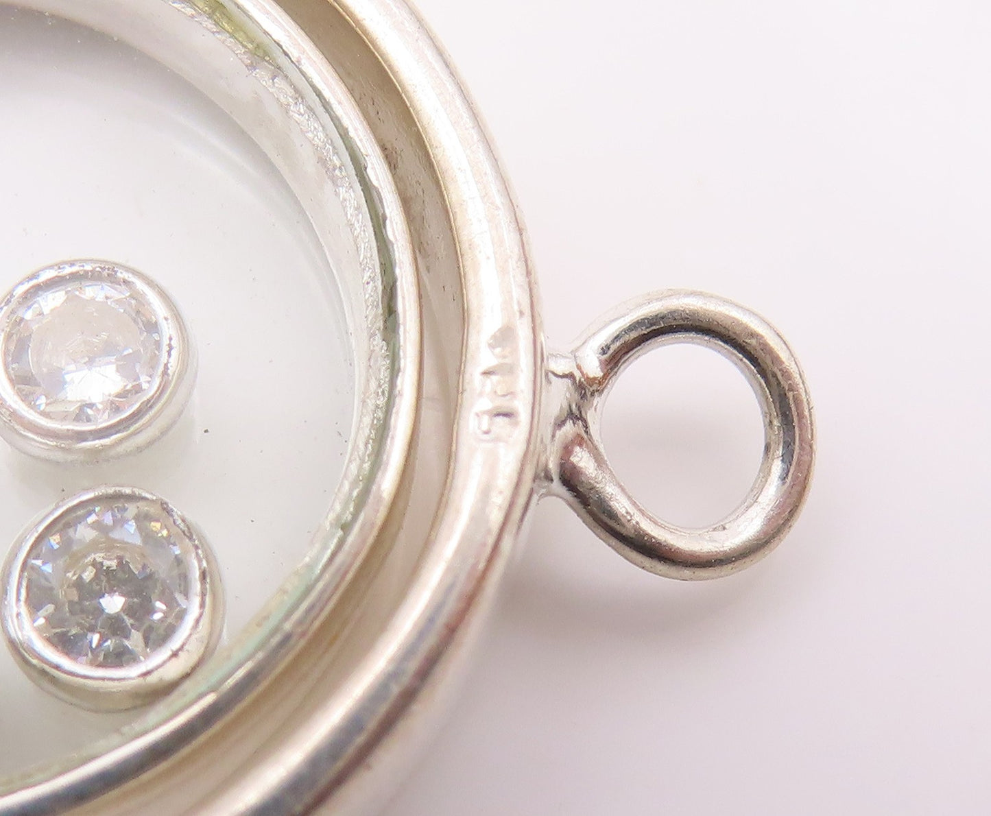 925 Sterling Silver  Vintage Shiny Cubic Zirconia Round Slide Pendant  PT10985