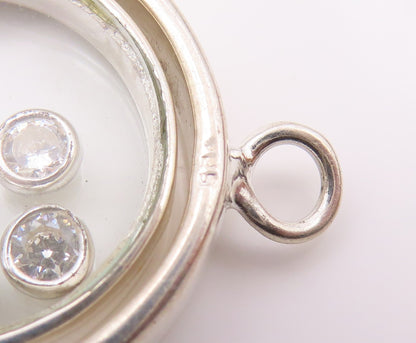 925 Sterling Silver  Vintage Shiny Cubic Zirconia Round Slide Pendant  PT10985