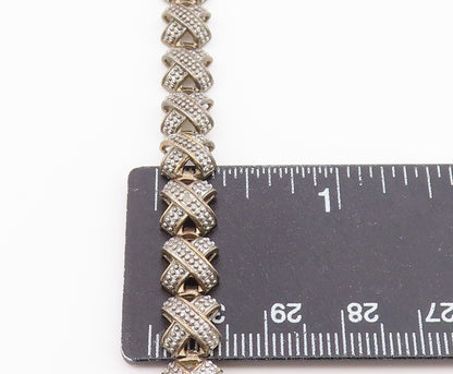 925 Sterling Silver  Vintage Topaz Accented X Link Chain Bracelet  BT5168