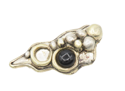 925 Sterling Silver  Vintage Cabochon Black Onyx Sculpted Brooch Pin  BP6873