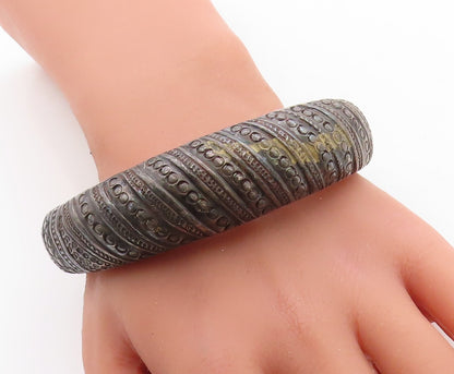 925 Sterling Silver  Vintage Antique Oxidized Pattern Cuff Bracelet  BT2501