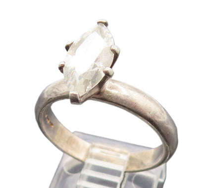 925 Silver  Vintage Minimalist Marquise Cubic Zirconia Ring Sz 8  RG26206