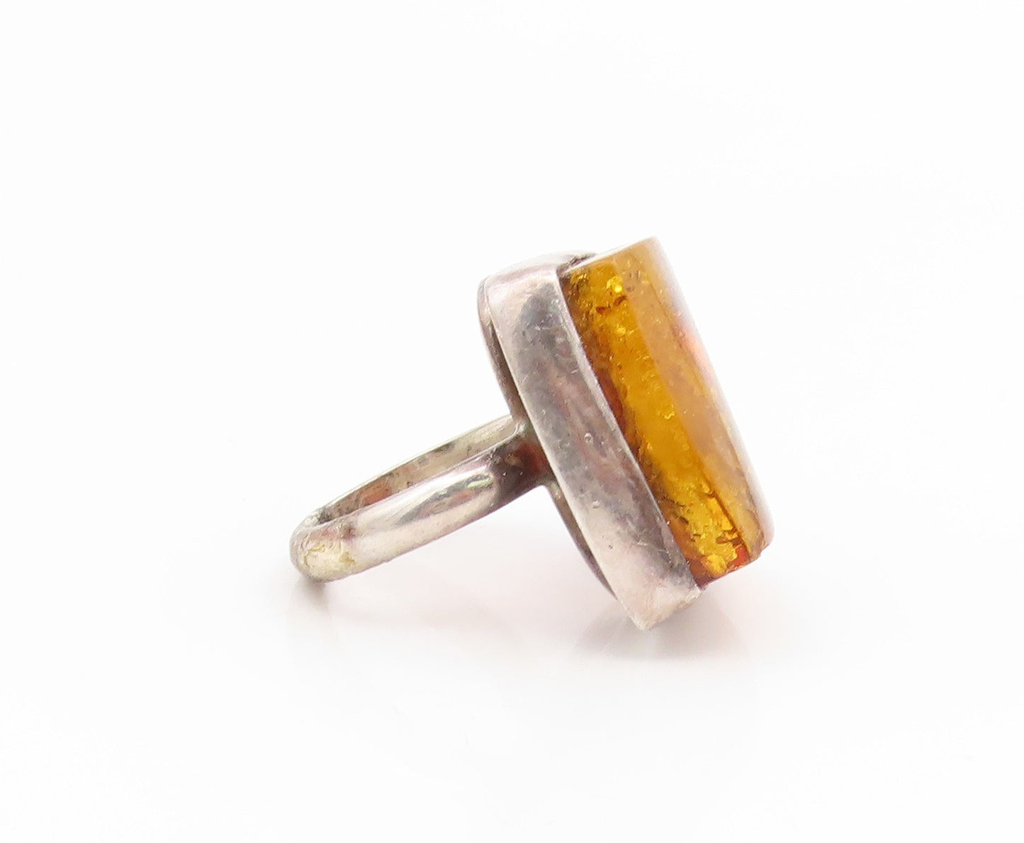925 Sterling Silver Vintage Ring Amber Geometric Square Band  Sz 7.5  RG35265