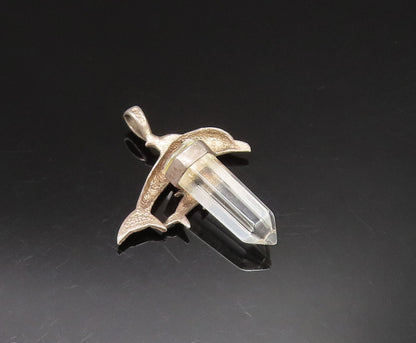 925 Sterling Silver  Vintage Parent & Baby Dolphin Quartz Pendant  PT21003