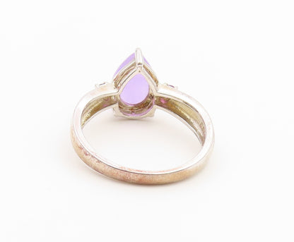 925 Sterling Silver Vintage Ring Pear Cut Jade & Amethyst Band  Sz 10  RG36891