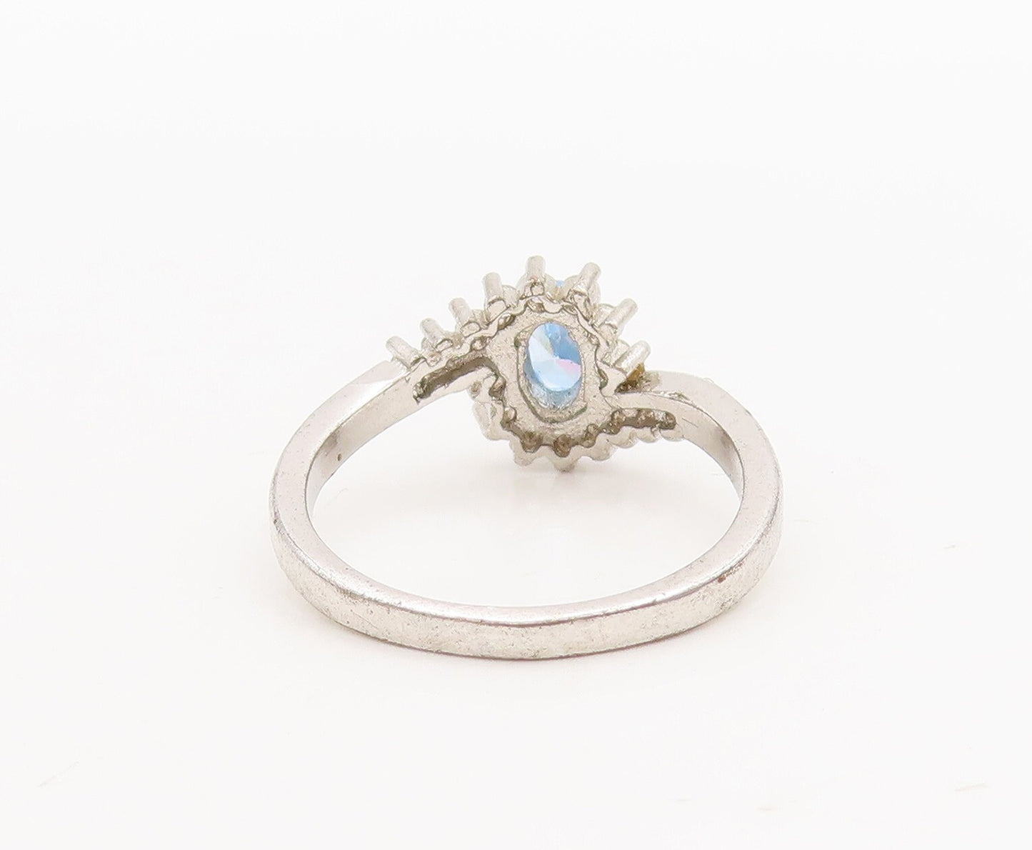 925 Sterling Silver Vintage Ring Designer Oval Blue & White CZ  Sz 7  RG28965