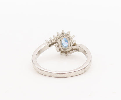 925 Sterling Silver Vintage Ring Designer Oval Blue & White CZ  Sz 7  RG28965